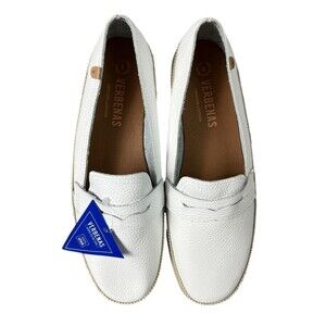 Verbenas Spain Women's White Leather Thalia Penny Loafers  US 9/9.5  EU 40  NWOB